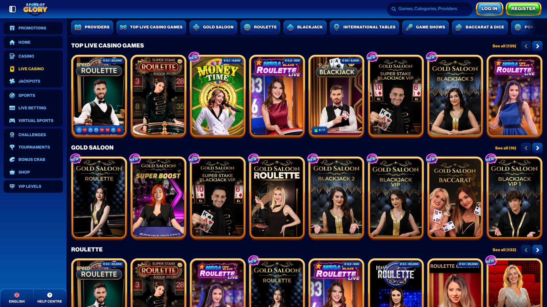 Casino Spin Of Glory sur ordinateur avec croupier en direct