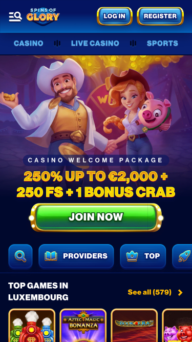 Page d'accueil mobile du casino Spin Of Glory