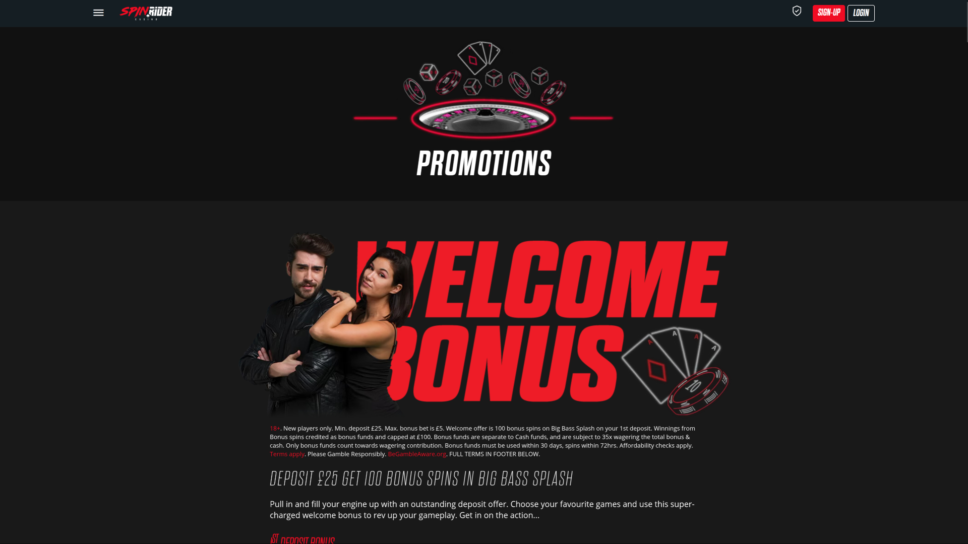 Promociones de escritorio de Spin Rider Casino