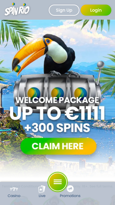 Page d'accueil mobile de Spin Rio Casino
