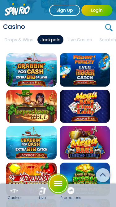 Jackpot mobile de Spin Rio Casino