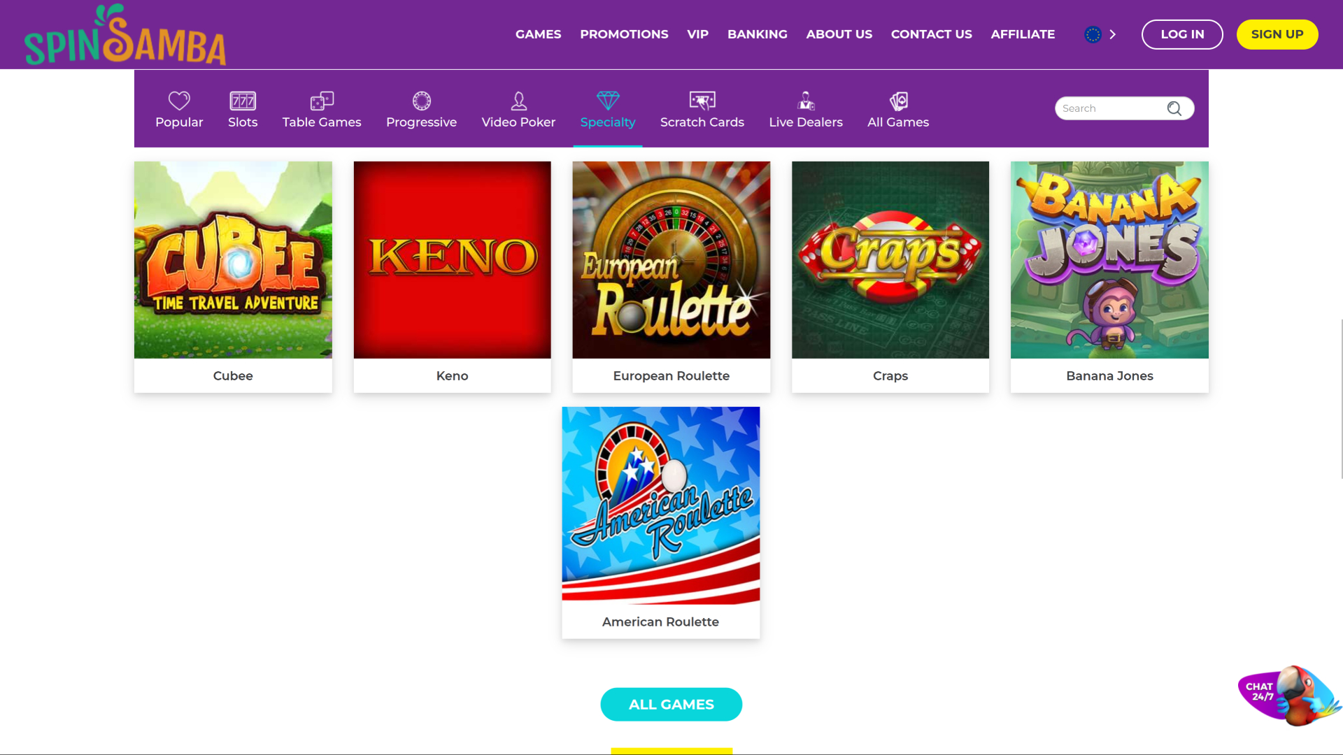 Jeux spéciaux de bureau de Spin Samba Casino