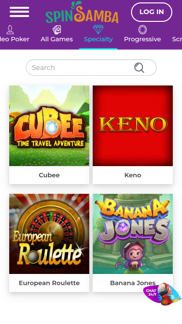 Jeux spéciaux mobiles de Spin Samba Casino