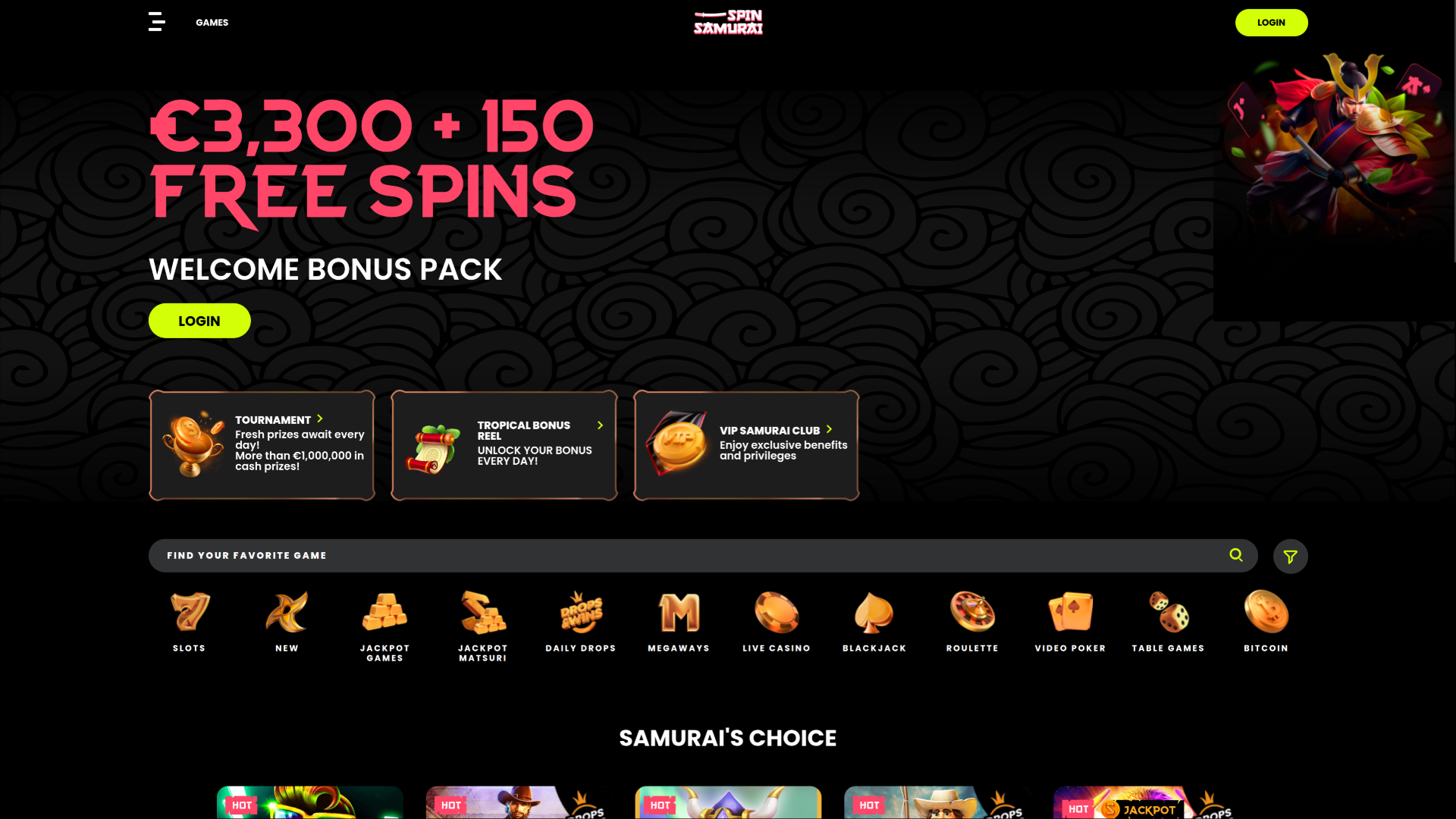 Spin Samurai Casino Desktop Homepage