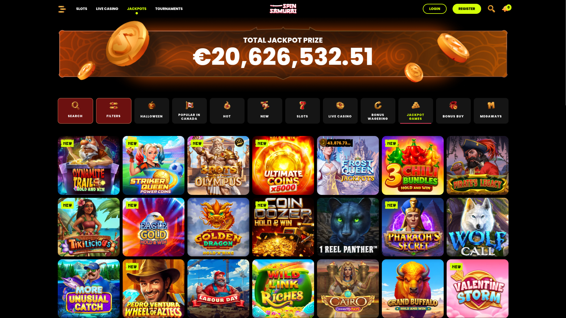 Jackpot de bureau du casino Spin Samurai