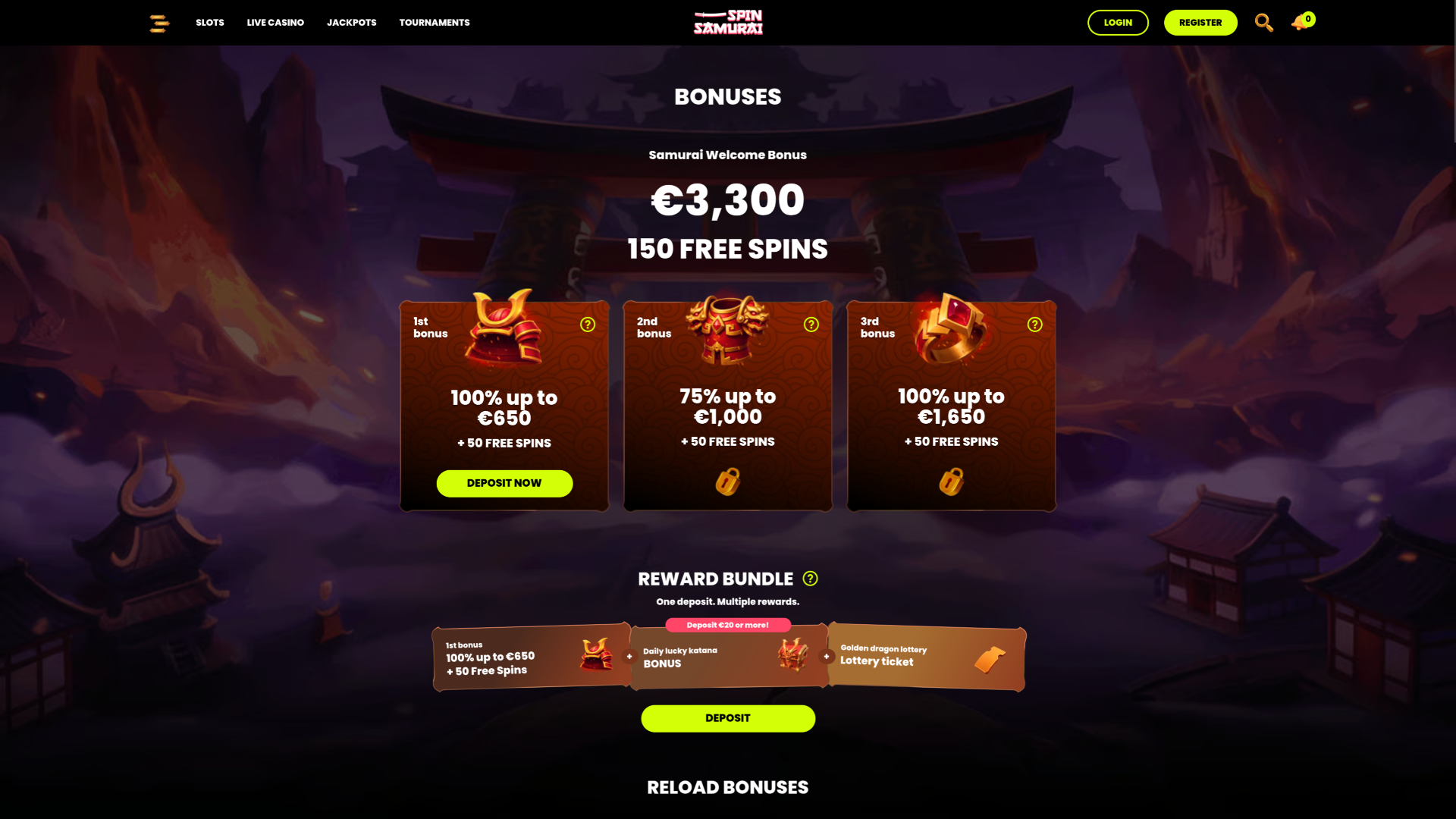 Promotions sur ordinateur du casino Spin Samurai