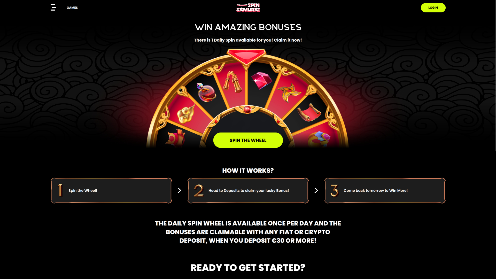 Spin Samurai Casino Desktop Spin Wheel