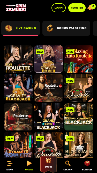 Casino mobile Spin Samurai avec croupier en direct