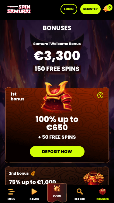 Promotions mobiles du casino Spin Samurai