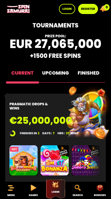 Tournois mobiles du casino Spin Samurai