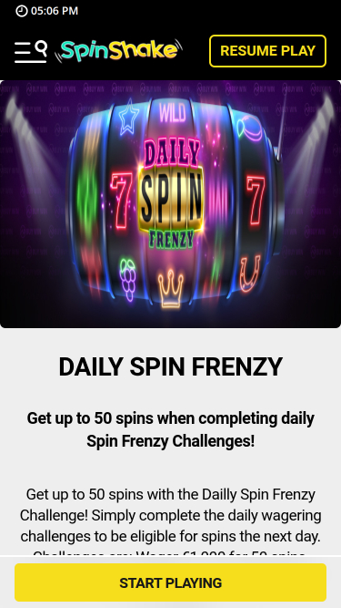 Tour quotidien mobile de Spin Shake Casino