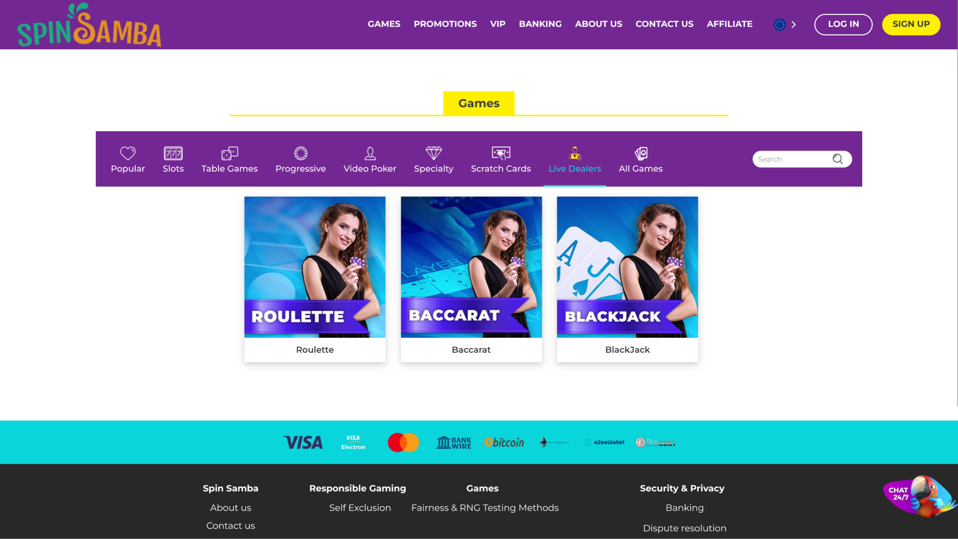 Croupier en direct de bureau de Spin Samba Casino