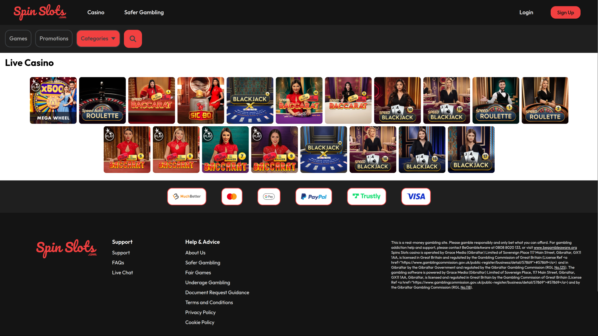 Croupier en direct sur bureau de Spin Slots Casino