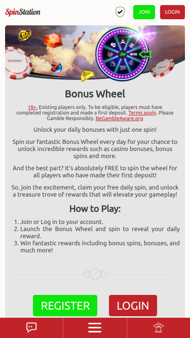Roue bonus mobile de Spin Station Casino