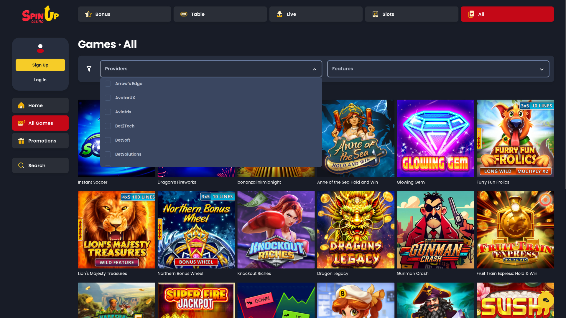 Développeurs de jeux de bureau de Spin Up Casino