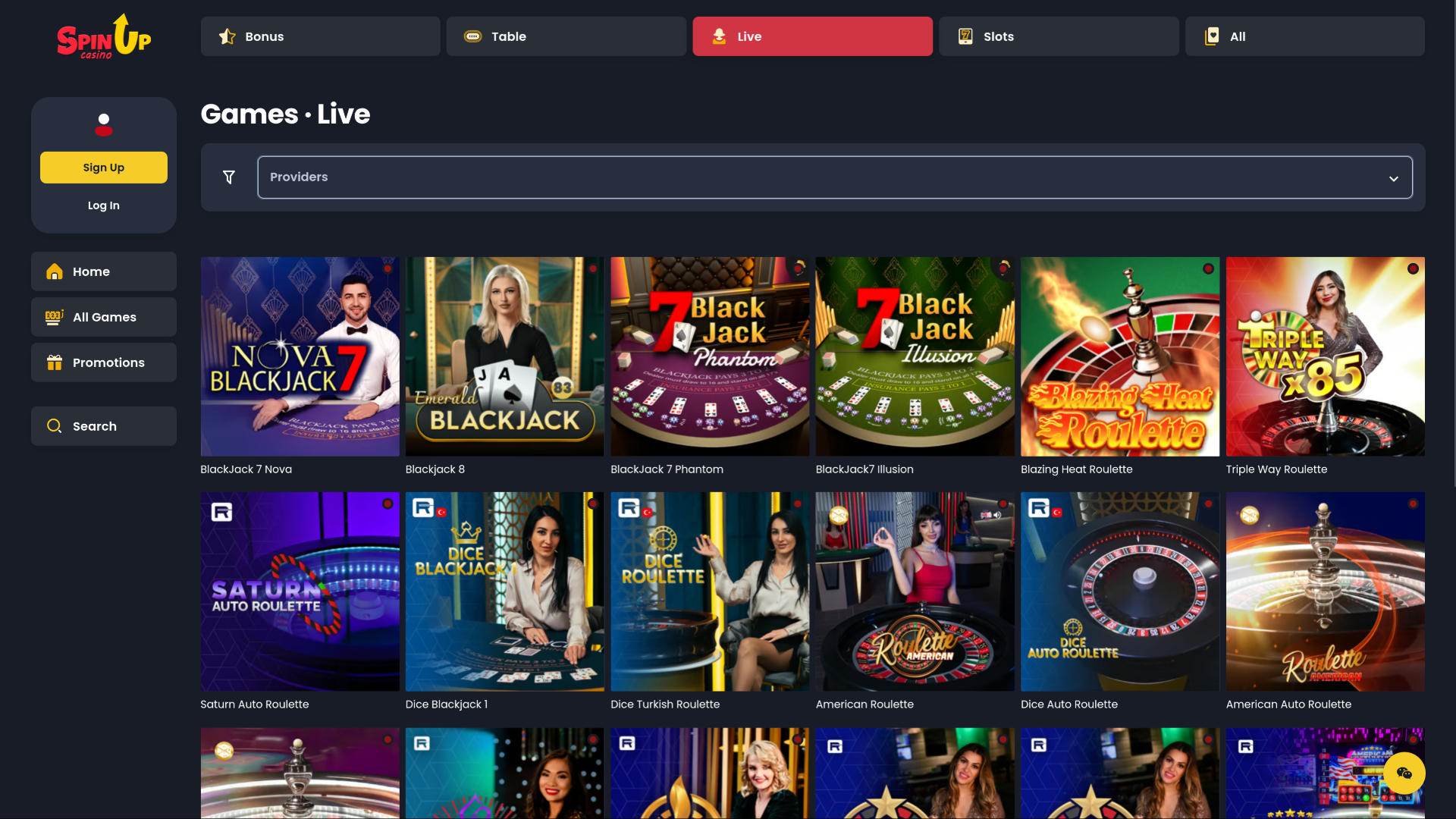 Croupier en direct sur bureau de Spin Up Casino