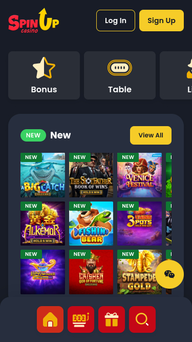 Page d'accueil mobile de Spin Up Casino