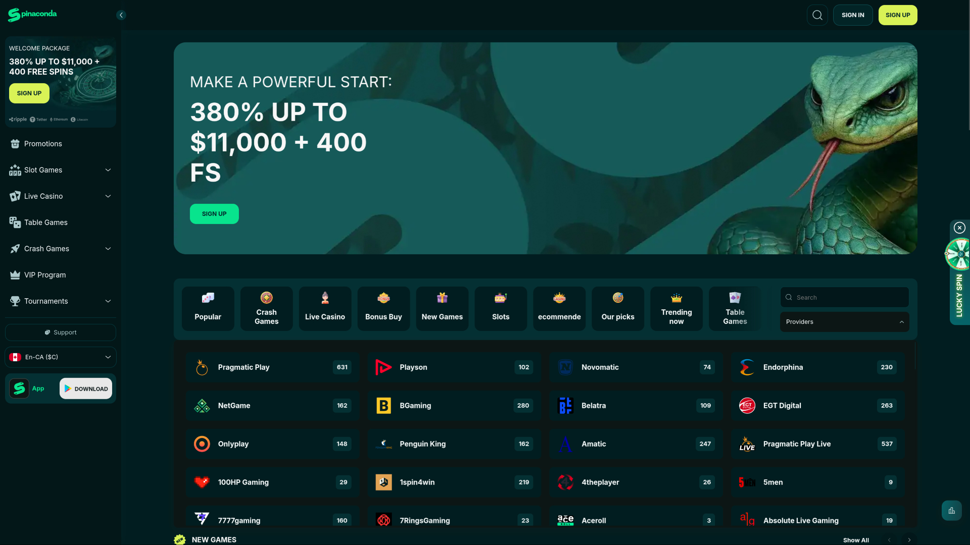Spinaconda Casino Desktop Game Developers