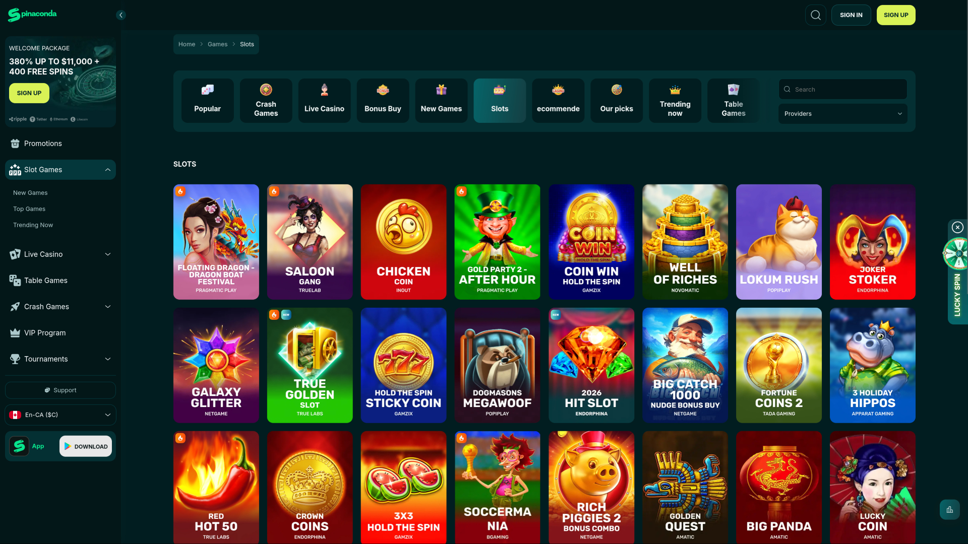 Spinaconda Casino Desktop Games