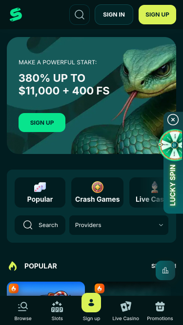 Spinaconda Casino Mobile Homepage