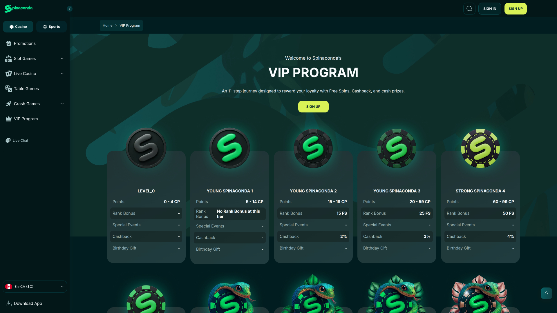 Spinaconda Casino VIP Desktop