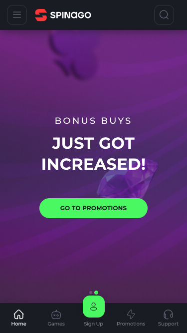 Page d'accueil mobile de Spinago Casino