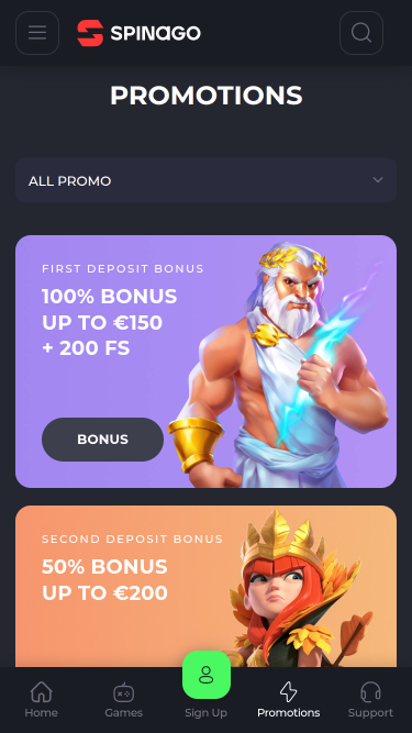 Promotions mobiles de Spinago Casino