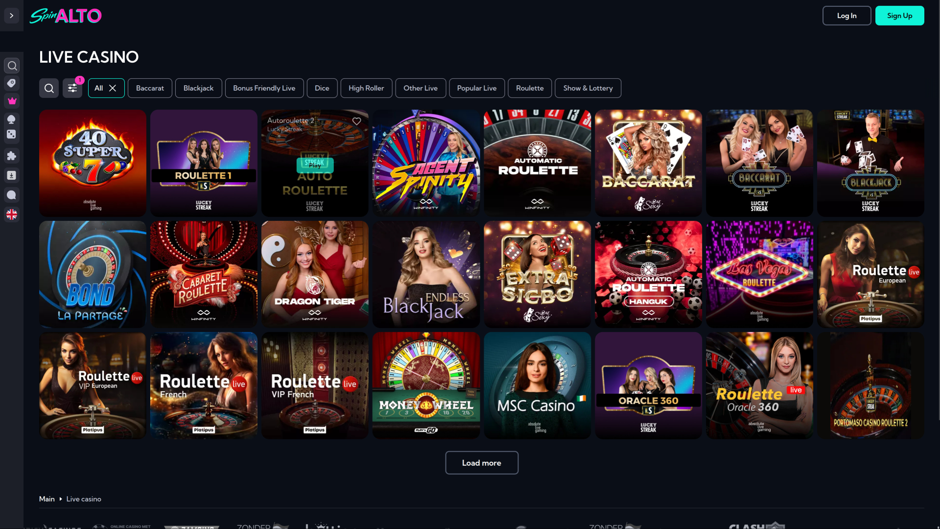 Casino Spinalto pour ordinateur avec croupier en direct