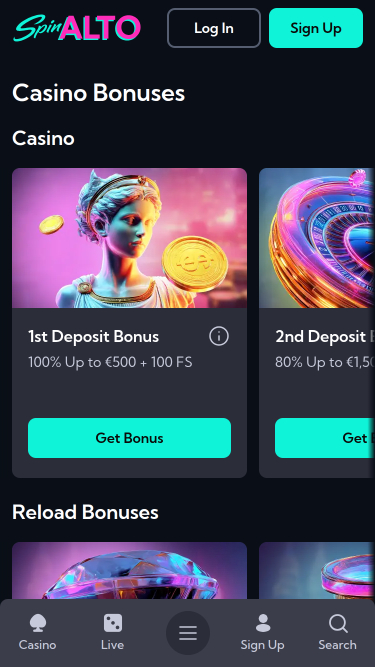 Promotions mobiles du casino Spinalto