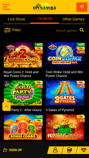 Jackpot mobile de Spinamba Casino