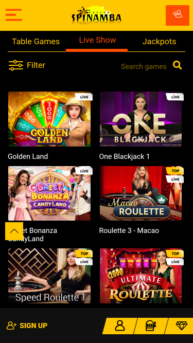 Croupier en direct mobile de Spinamba Casino
