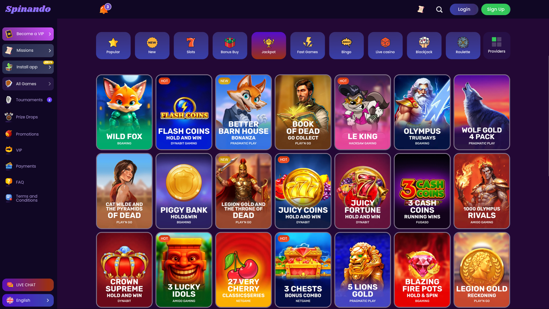 Spinando Casino Desktop Jackpot