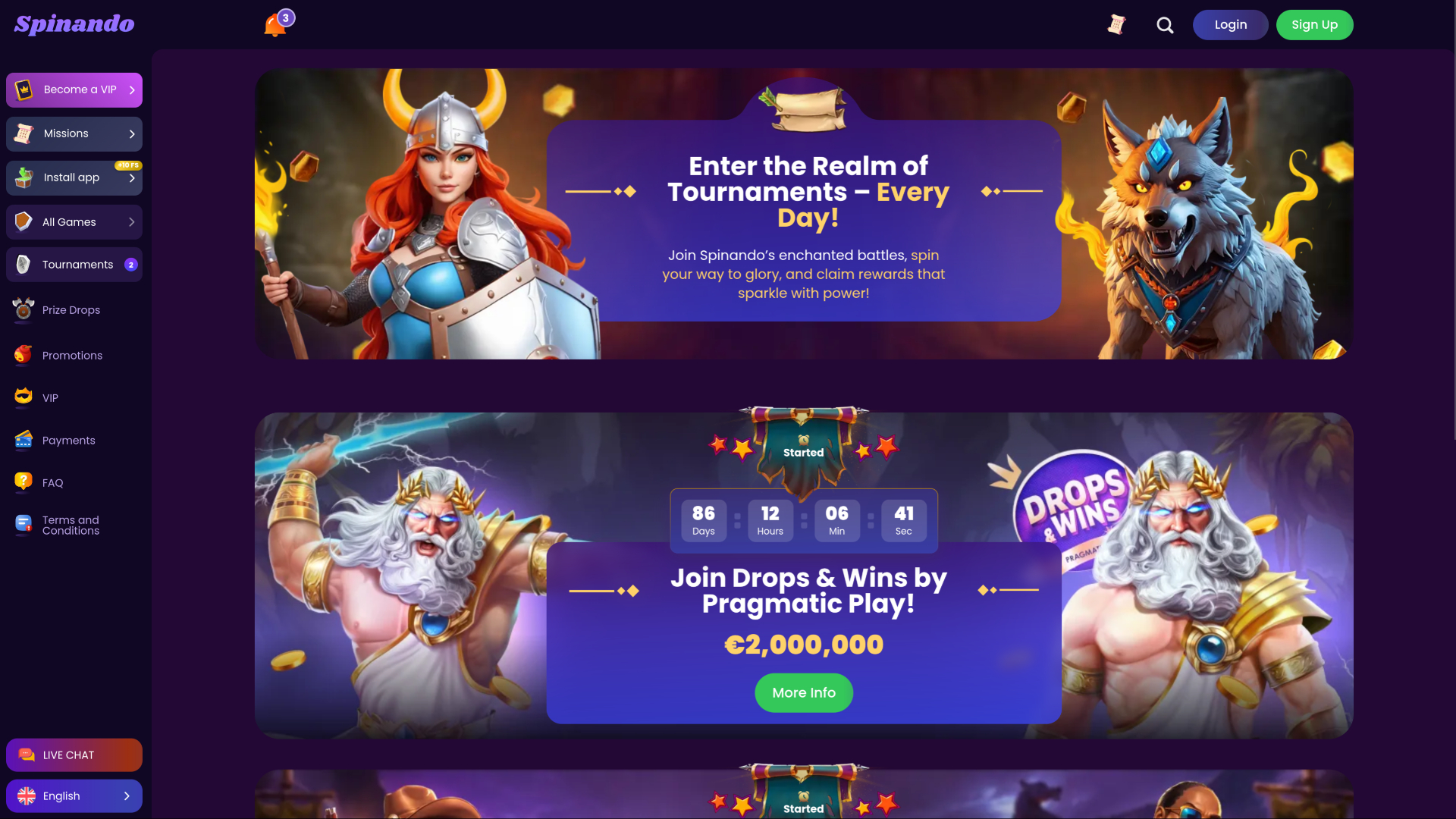 Spinando Casino Desktop Tournaments