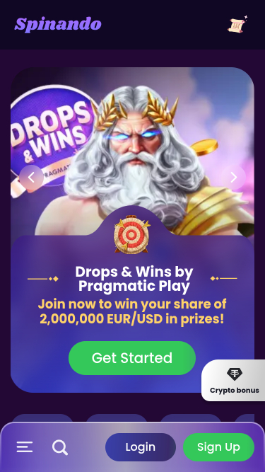 Spinando Casino Mobile Homepage