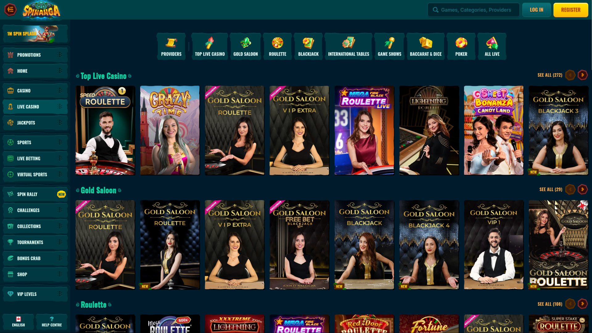 Croupier en direct sur bureau de Spinanga Casino