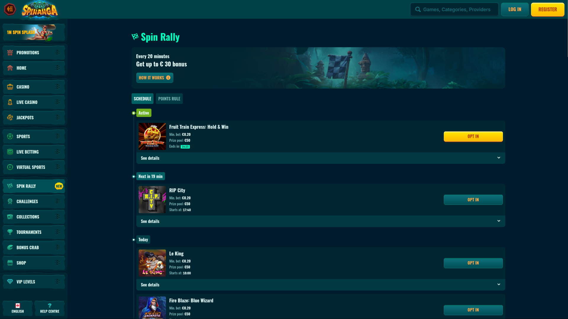 Spin Rally de bureau de Spinanga Casino