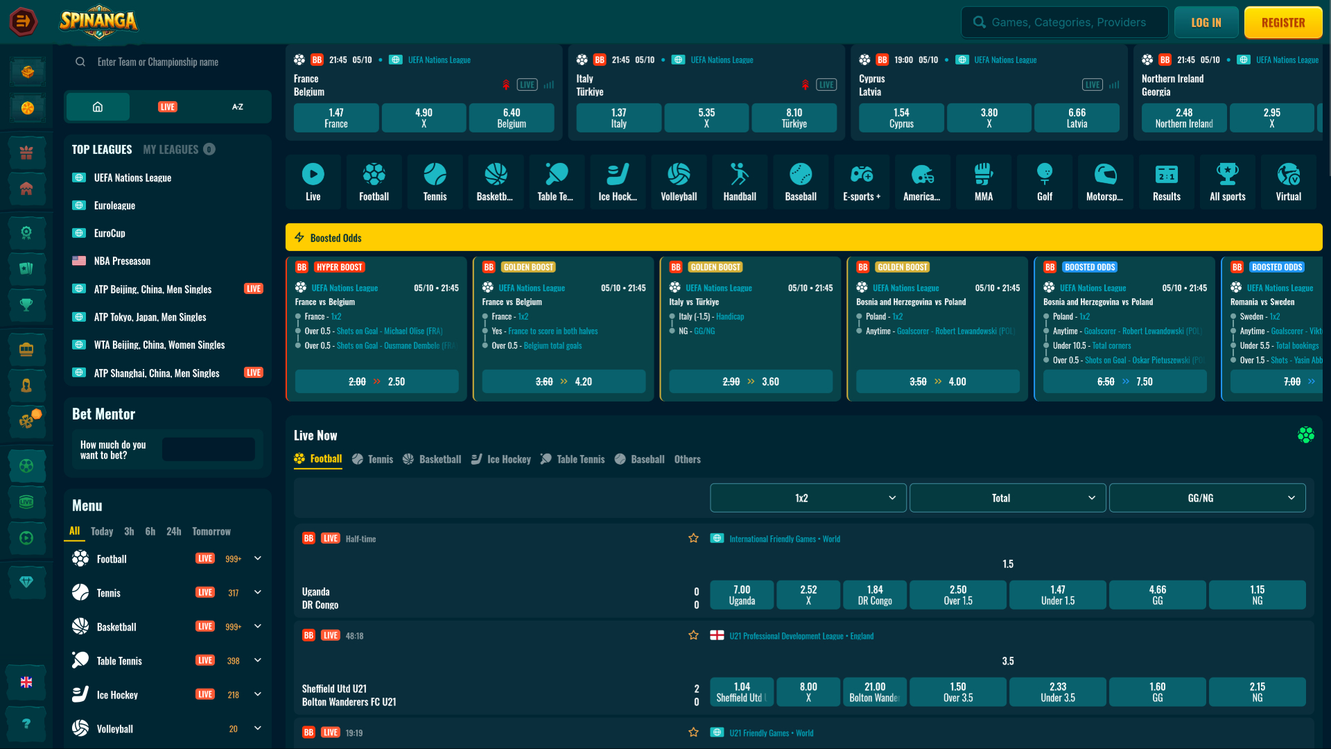 Спорт на ПК в Spinanga Casino