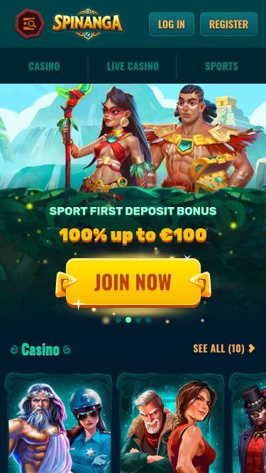Мобильная версия сайта казино Spinanga