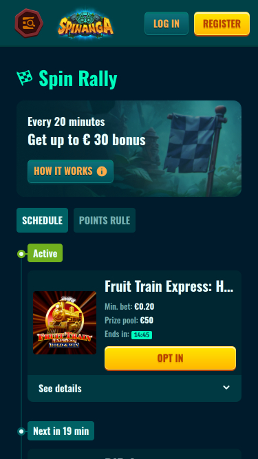 Spin Rally mobile de Spinanga Casino