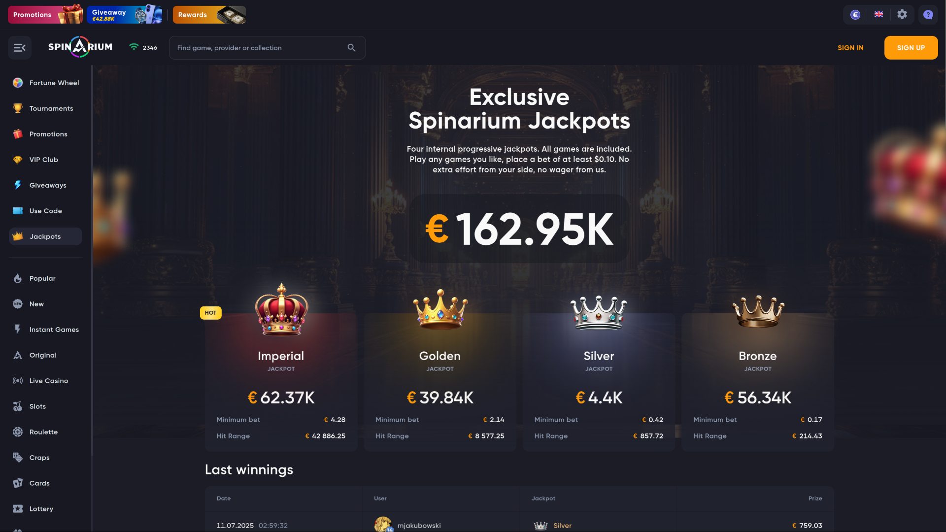 Bote de escritorio de Spinarium Casino