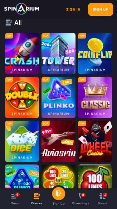 Juegos móviles de Spinarium Casino