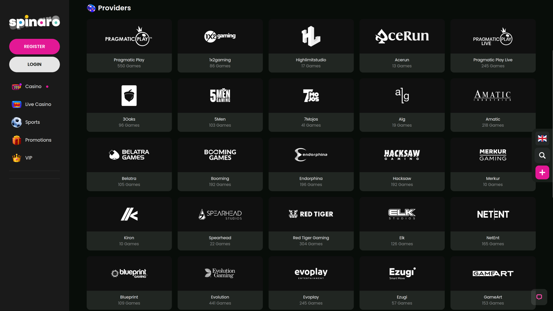 Разработчики игр Spinaro Casino для настольных ПК