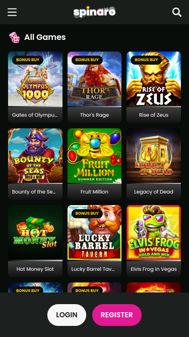 Игры Spinaro Casino для мобильных устройств