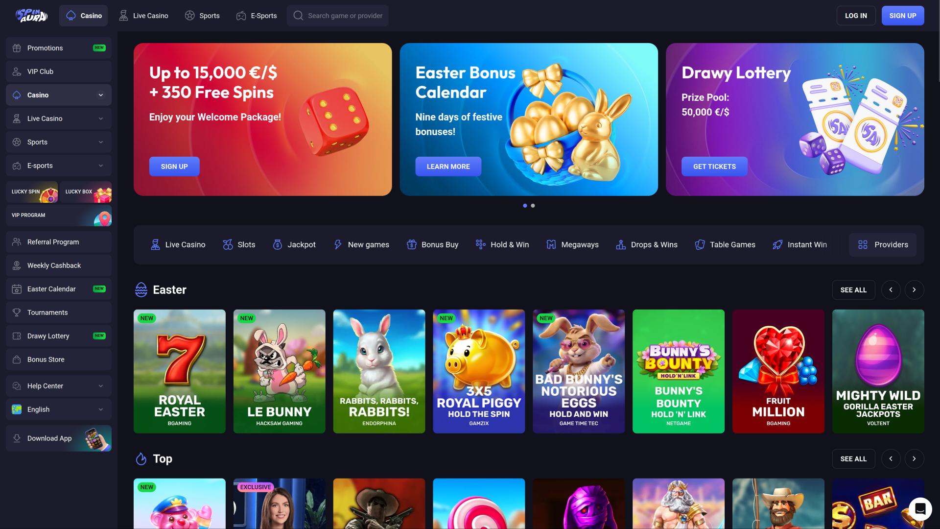 Pagina iniziale di SpinAura Casino