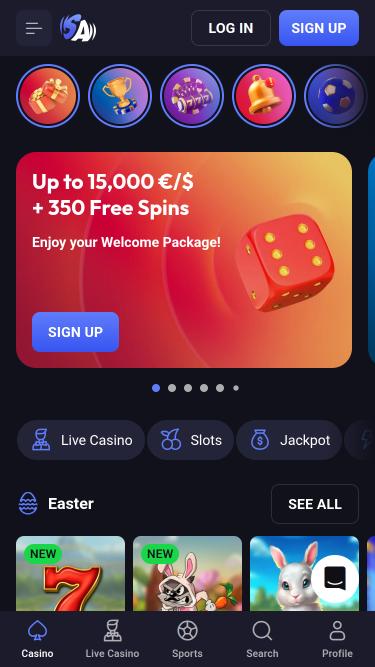 Home page mobile del casinò SpinAura