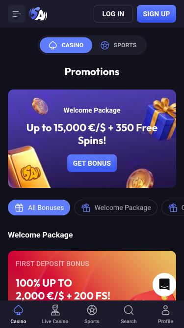 Pagina mobile delle promozioni di SpinAura Casino