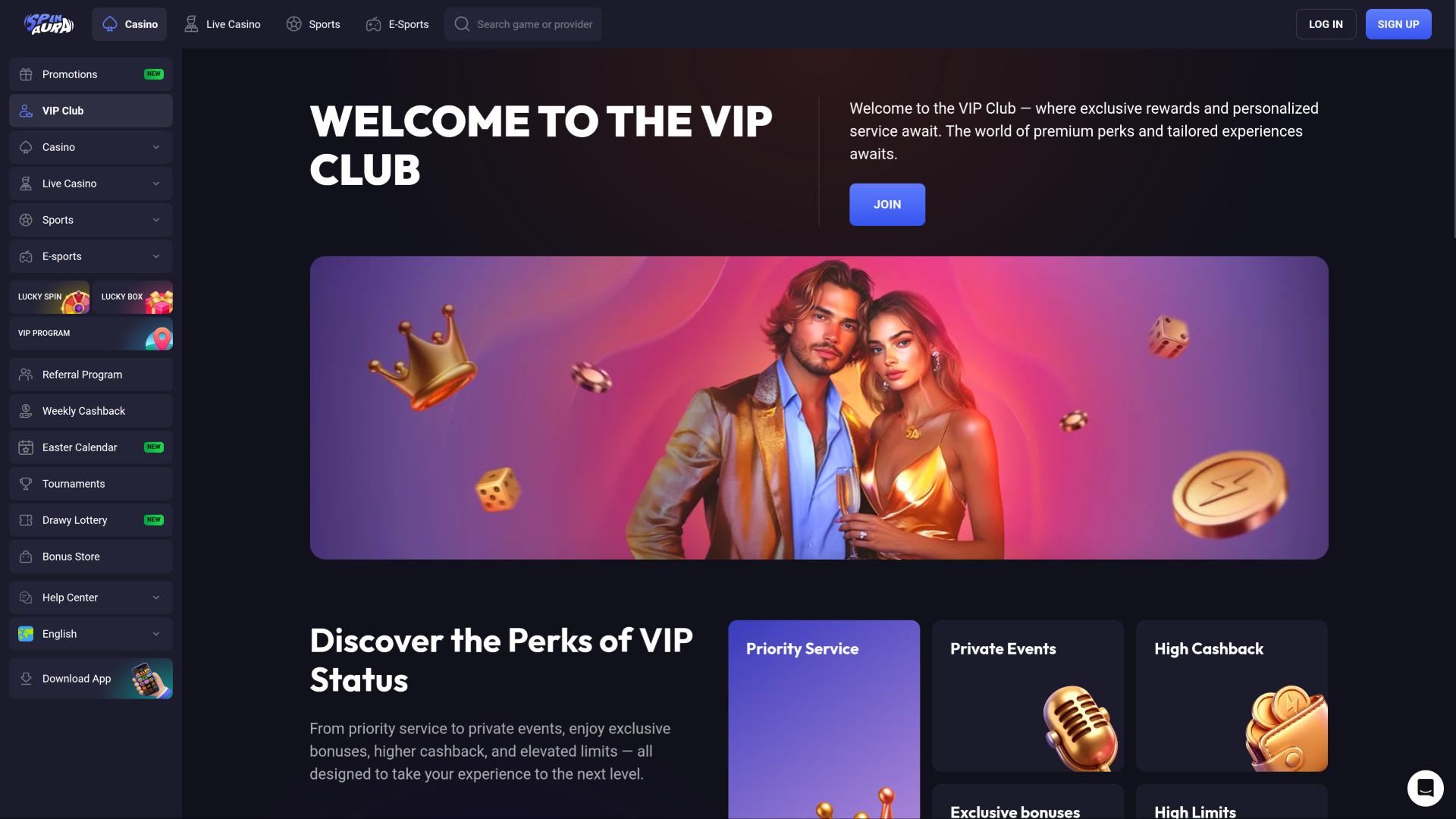 Pagina VIP di SpinAura Casino