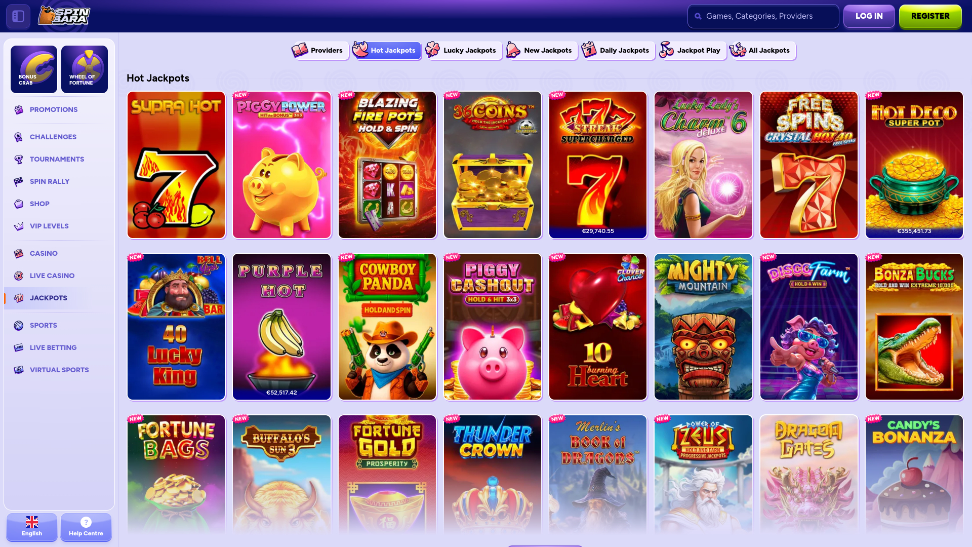 Jackpot de bureau du casino Spinbara