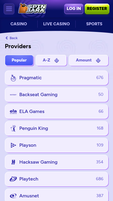 Desarrolladores de juegos móviles de Spinbara Casino