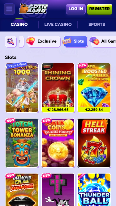 Juegos móviles de Spinbara Casino